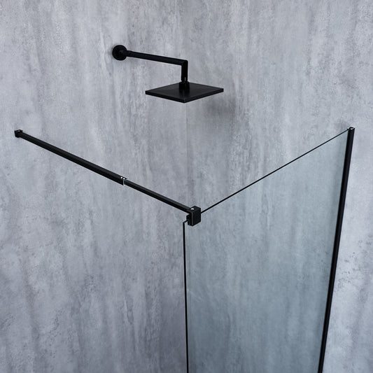 Perete de duș fix Europa BLACK, tip walk-in, sticlă transparenta, 8MM si 6MM