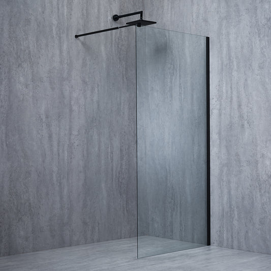 Perete de duș fix Europa BLACK, tip walk-in, sticlă transparenta, 8MM si 6MM