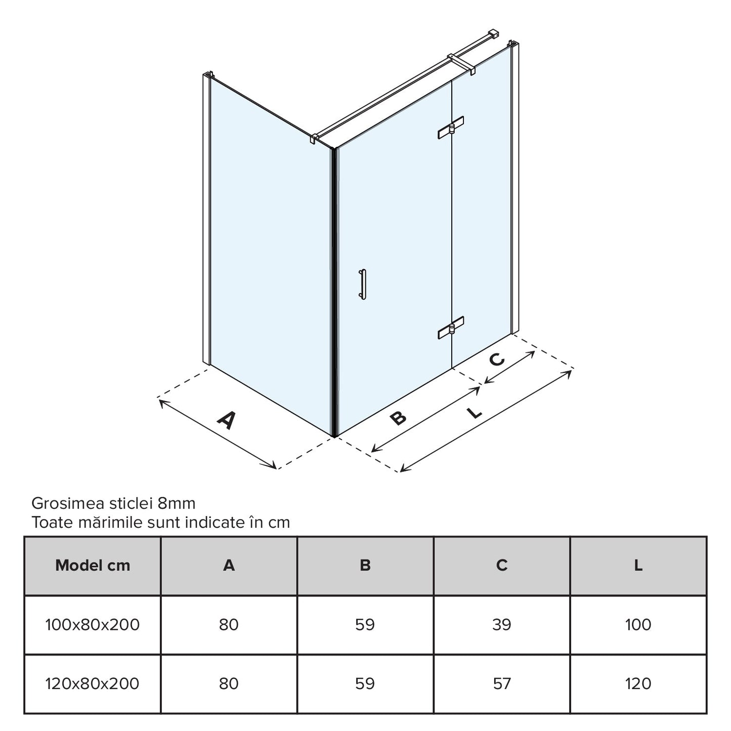 Cabină de duș dreptunghiulară Premio sticlă fumurie 8MM