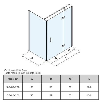 Cabină de duș dreptunghiulară Premio sticlă fumurie 8MM